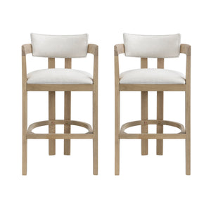 English Elm 30" Rubberwood Upholstered Barstools with Arms Mid-century Style for Kitchen Island Set of 2 Beige,Light Ash N771P361772A
