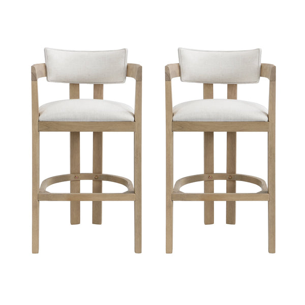 English Elm 30" Rubberwood Upholstered Barstools with Arms Mid-century Style for Kitchen Island Set of 2 Beige,Light Ash N771P361772A