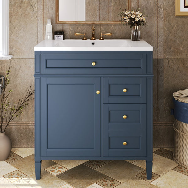 English Elm 30'' Modern Bathroom Vanity With Soft-Close Drawers, Tip-Out Storage & Elegant Roman Legs, White SW000122AAC-2