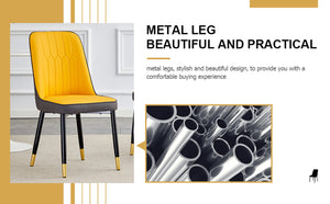English Elm Table With Glass Top & Gold Stainless Steel Legs, 6 Orange & Dark Gray Pu Dining Chairs Set W1151S04340-GIGA