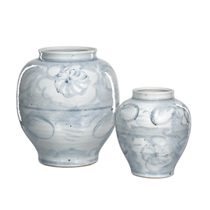 Ming-Style Countryside Preserve Pot: Artisan Porcelain Elegance with Blue Motifs for Timeless Decor