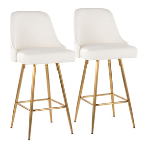 English Elm Fixed-height Counter Stools Gold Frame White Faux Leather Nailhead Set for Kitchen Islands B202S01852