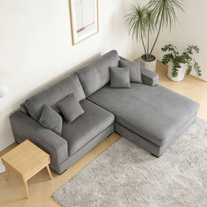 English Elm Mid Century Modern 3 Seater Sectional Sofa with Reversible Chaise and Accent Pillows Grey W876S00347