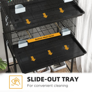 English Elm Pawhut Stackable Two Level Steel Bird Cage with Rolling Stand Perches Swing Ladder W2225P173758