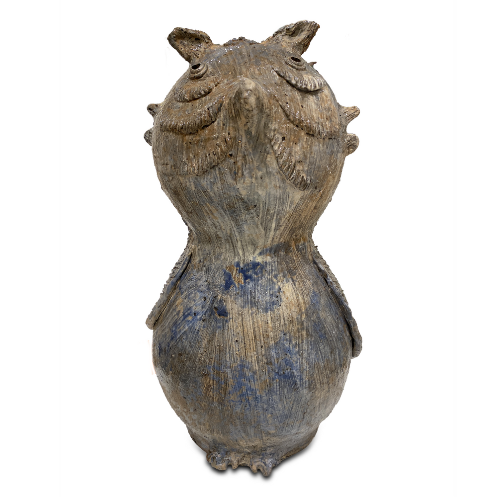 Hoot Owl Terracotta Sculpture by Arjan Deng - Unique Handcrafted Art Piece with Reactive Glaze Finish
