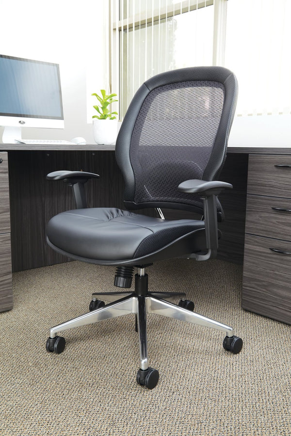 OSP Home Furnishings Professional Ergonomic Office Chair with Airgrid Back Bonded Leather Seat and Lumbar Support 335-E37P918P