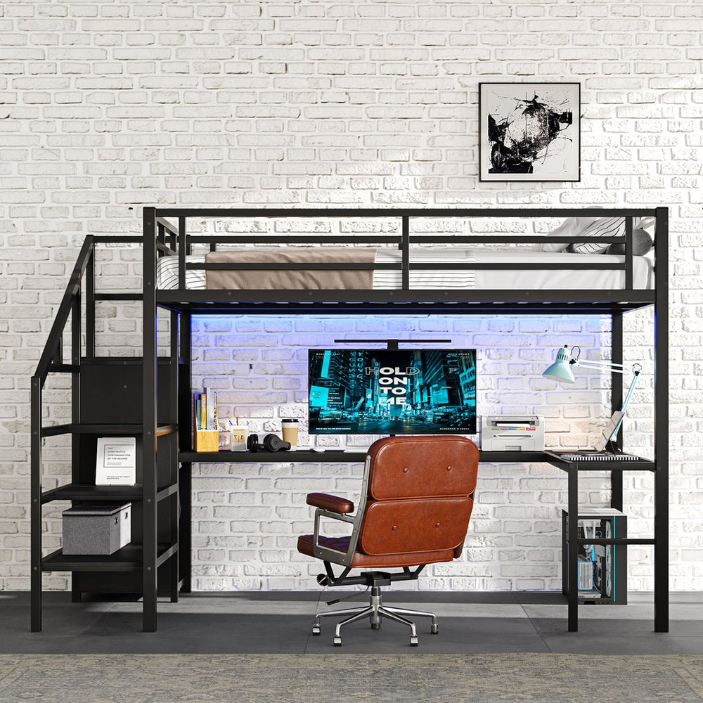 English Elm Full Size Pine Loft Bed House Frame with Slide Bookshelves and Moon Star Rails W1580S00286