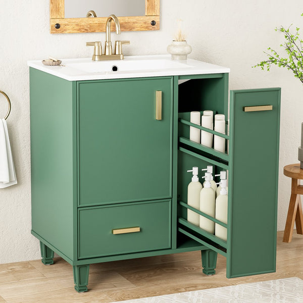English Elm Christopher Knight Home® - 24" Bathroom Vanity with Ceramic Sink, Solid Wood Frame, Soft-Close Drawers & Ample Storage Appeal Green N759P269734F
