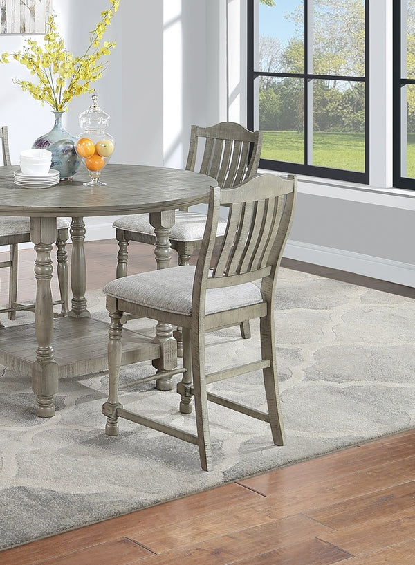 English Elm Dining Set Five Piece Round Counter Height Acacia Wood Table Four Upholstered Chairs B011S00974