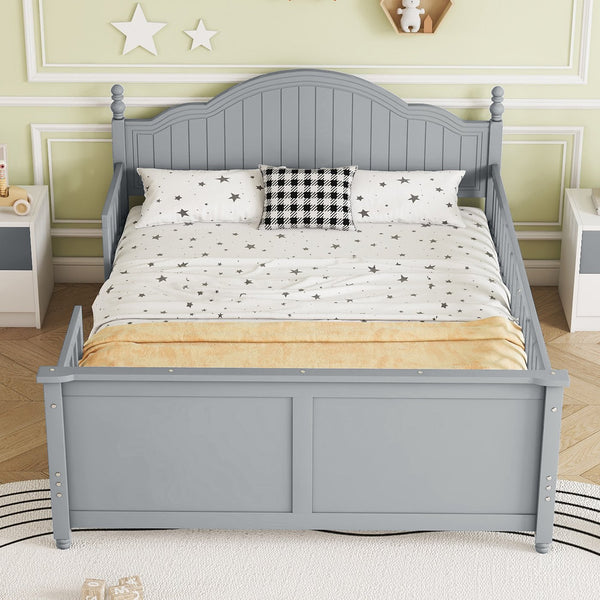 English Elm Full Full Size Kids Bed Gray — Solid Pine Wood Platform with Headboard & Footboard, Guardrail, 300LB Capacity W2593P358753