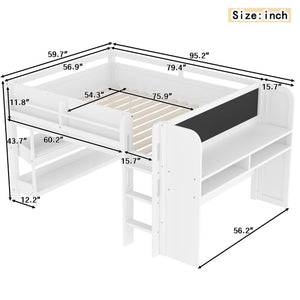 English Elm Twin Low Loft Bed Solid Pine Frame Kids Study Desk Blackboard Storage White Light White W1580S00299