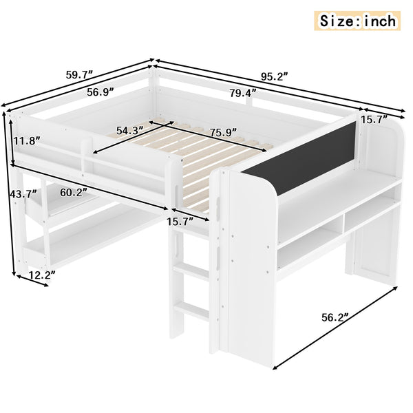 English Elm Twin Low Loft Bed Solid Pine Frame Kids Study Desk Blackboard Storage White Light White W1580S00299