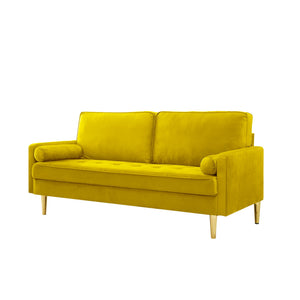 English Elm 65-inch minimalist velvet loveseat with gold metal legs, thick cushions, solid pine frame, 800lb capacity Yellow W2795P247575