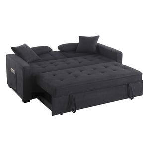 English Elm Linen Convertible Sleeper Loveseat with USB Ports, Cup Holders & Storage Pockets — Dark Gray Comfort B016S00047