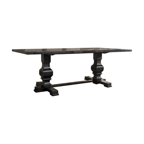 English Elm Morland Vintage Black Trestle Dining Table with 45mm Mindy Veneer Top, Metal Nail Edge, 100lb Limit B2726S00252