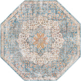 Unique Loom Newport Elms Machine Made Medallion Rug Blue, Ivory/Light Blue/Rust Red/Terracotta/Yellow/Pink 7' 1" x 7' 1"