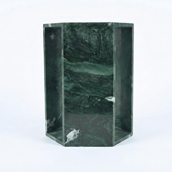 English Elm Genuine Solid Marble Hexagonal Pedestal End Table Polished Stone for Modern Living Green W1696P407999