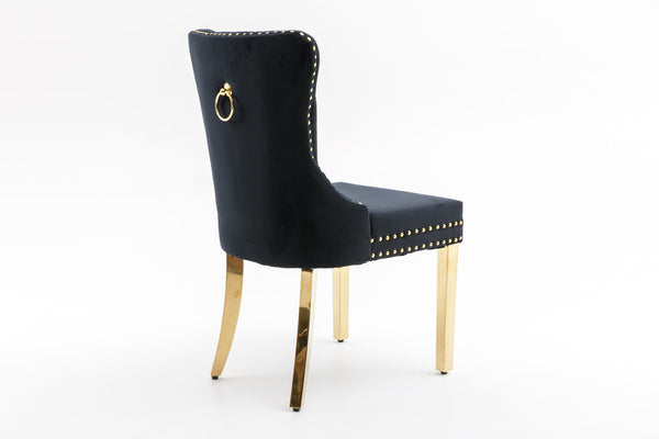 English Elm Hengming Tufted Wingback Velvet Dining Chairs Nailhead Trim Formal Set of 2 Black W212P465073