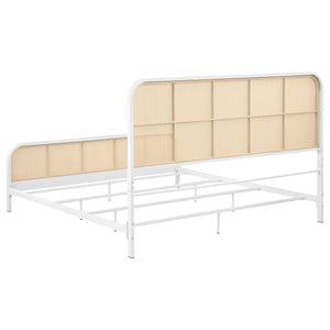 English Elm Randall Coastal Woven Cane Webbing Eastern King Bed with Airy Metal Frame White B062P447776
