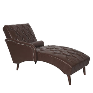 English Elm Chaise Lounge Chair Tufted Pu Leather Upholstered Accent Seat for Bedroom Living Room Dark Brown W680P415487