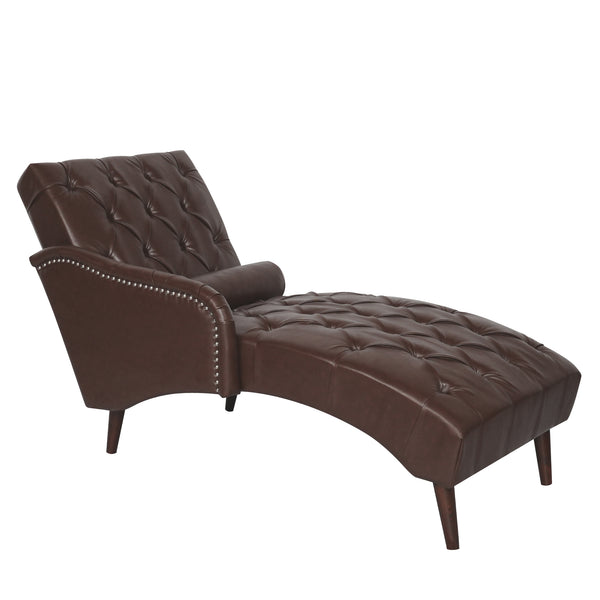 English Elm Chaise Lounge Chair Tufted Pu Leather Upholstered Accent Seat for Bedroom Living Room Dark Brown W680P415487