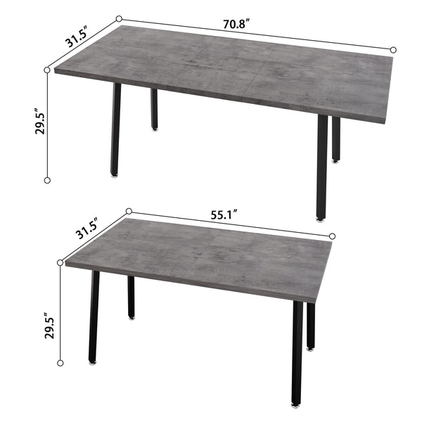 English Elm 55.12-70.87" Extendable Industrial Dining Set Faux Leather Chairs Mdf Top Seats Six Black+ Gray W2189S00909