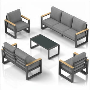 English Elm All-weather 5 Piece Aluminum Patio Conversation Set 7 Seat with Tempered Glass Table Gray B082S00111