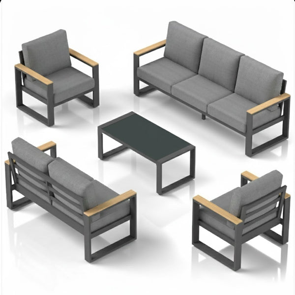 English Elm All-weather 5 Piece Aluminum Patio Conversation Set 7 Seat with Tempered Glass Table Gray B082S00111