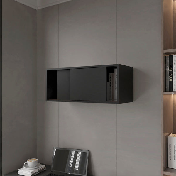 English Elm Wall Cabinet Bliss Engineered Wood Wall-Mounted Storage Black with Sliding Doors, 55 lb Capacity, Sleek Modern Design B092P245924