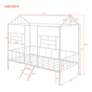 English Elm Metal House Frame Twin Bed White Steel Playhouse Design for Kids Bedroom Decor MF289091AAK