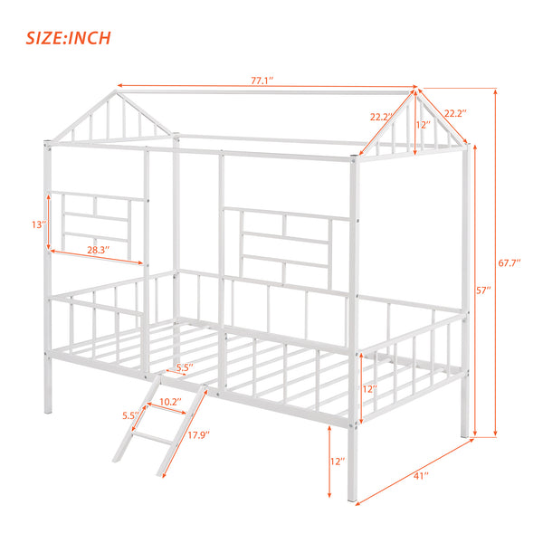 English Elm Metal House Frame Twin Bed White Steel Playhouse Design for Kids Bedroom Decor MF289091AAK