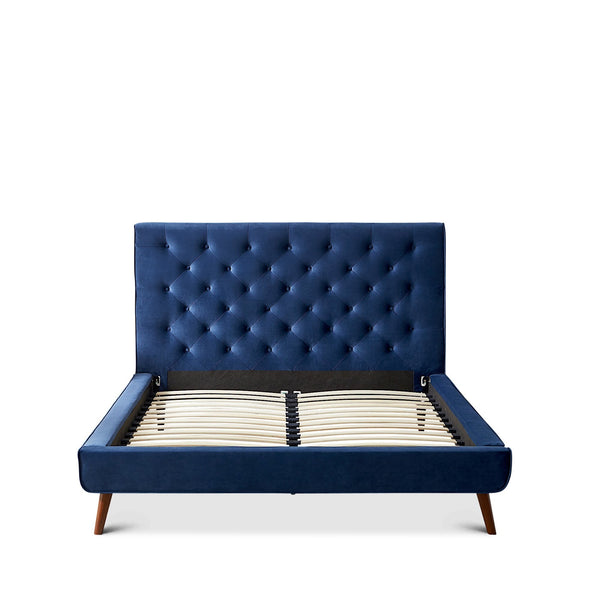English Elm Ashcroft Furniture - Dillon Elegant Blue Velvet Platform Bed - Mid-Century Modern Design With No-Box-Spring Required B183S00080