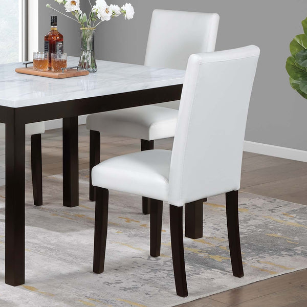 English Elm Modern White and Espresso 5pc Dining Set with Faux Marble Top, Upholstered Faux Leather Chairs, Sleek Finish B011P373217