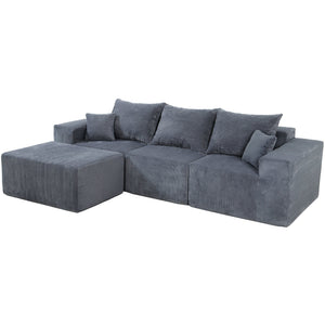 English Elm 4-Piece Modular L-Shaped Sectional Sofa with Corduroy Upholstery, Convertible Chaise, Pillows Included Grey W3163S00037