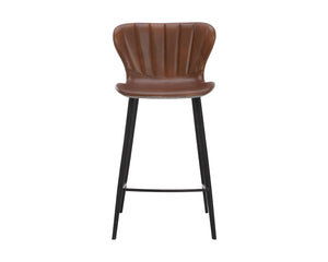 Sunpan Arabella Mid-Century Modern Bar Stool with Clamshell Tufting and Stylish Black Steel Legs Bravo Cognac / November Grey