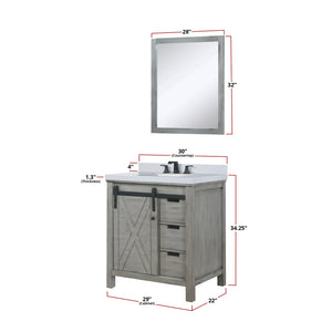 English Elm Ash Grey Bath Vanity 30" W x 22" D with Cultured Marble Top, Matte Black Faucet & 28" Mirror, Durable B2731S01337