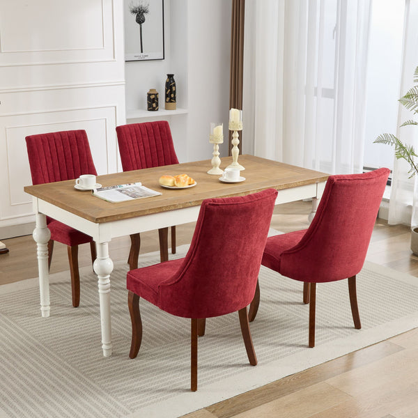 English Elm Rayon High-Back Dining Chair Set with Plush Flocking Upholstery, Triple-Comfort Cushion & Solid Wood Legs WINE RED W1143P233647