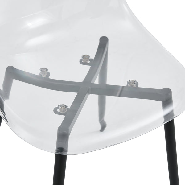 English Elm Modern transparent dining chair set of 6 — minimalist armless crystal PET seats, ergonomic curve, black metal legs included W1512P390970