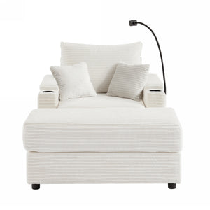 English Elm 41.7" Modern Modular Single Sofa Couch With Ottoman, Usb Ports, Cup Holders & Hidden Storage, Beige N719S001611A