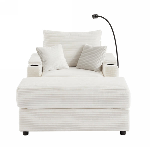 English Elm 41.7" Modern Modular Single Sofa Couch With Ottoman, Usb Ports, Cup Holders & Hidden Storage, Beige N719S001611A