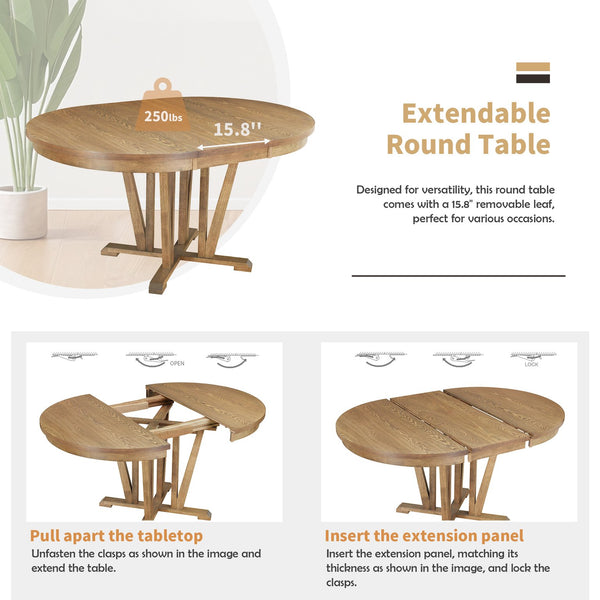 English Elm TOPMAX Rustic 5-Piece Extendable Round Dining Set with Trestle Base and Cross Back Chairs, Versatile Elegance Brown SP000042AAD