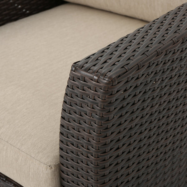 English Elm Christopher Knight Home® - GLENWOOD Single Sofa Brown PE Rattan Outdoor Armchair with Iron Frame, Waterproof Fabric, Compact 52.5" L x 33.15" W x 19.5" H 60773.00MBG