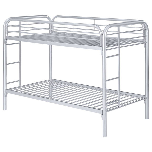 English Elm Celeste Modern Silver Metal Twin Over Twin Bunk Bed With Rung Ladder - Space-Saving Design & Durability B062P340730