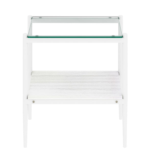 English Elm Set Of 2 Modern Rectangle End Tables With Tempered Glass Top, Mdf Shelf & Sturdy Iron Legs For Living Room W241P184247-GIGA