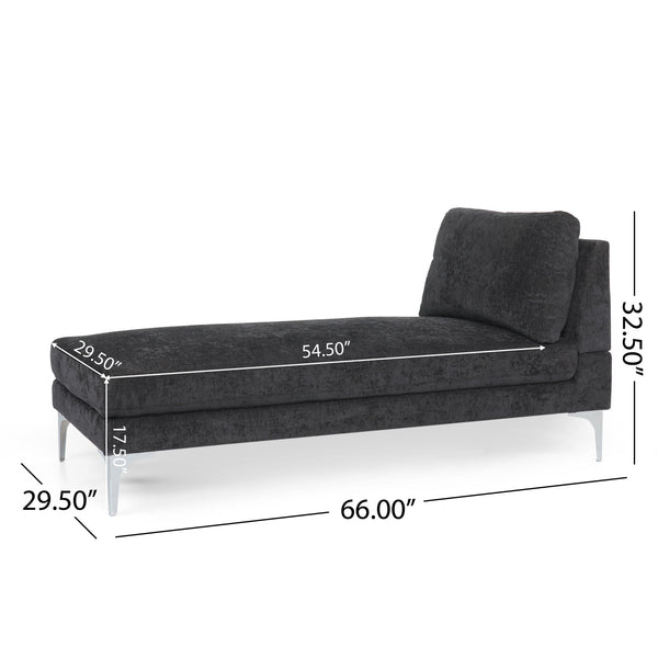 English Elm Christopher Knight Home® - CHAISE Plush Fabric Lounge with Silver Bracket Legs and Backrest Pillow for Stylish Comfort Black 66.75 L x 30.5 W x 12.25 H 68109.00BLK