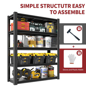 English Elm 78"h Five Shelf Steel Pegboard Storage Unit Heavy Duty Industrial Rack for Garage T2398P463322