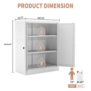 English Elm 34.6" White Metal Pantry Cabinet with Adjustable Shelves, Space-Saving Freestanding Kitchen Organizer for Apartments T2398P350191