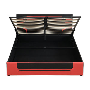 English Elm Modern Cyberpunk Queen Platform Bed Hydraulic Storage Pu Upholstered Gaming Frame Black+Red SF000205AAJ