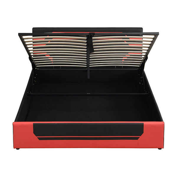 English Elm Modern Cyberpunk Queen Platform Bed Hydraulic Storage Pu Upholstered Gaming Frame Black+Red SF000205AAJ