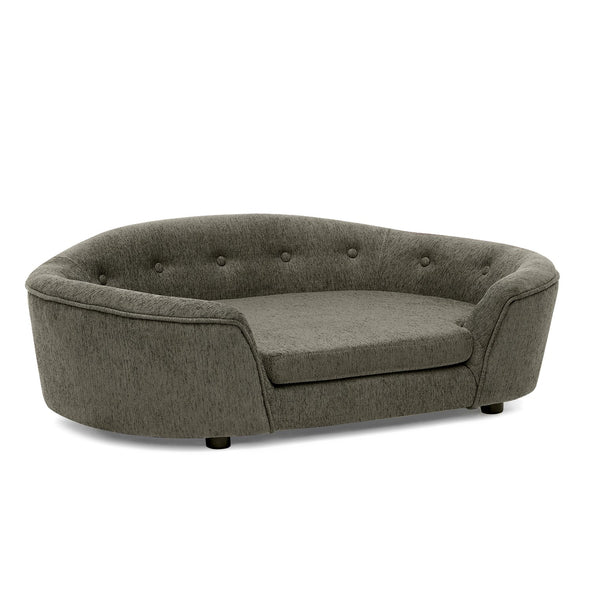 English Elm Oversized Oval Dog Sofa with Tufted Linen Backrest for Large Breed Lounging Comfort Dark Gray W487P415302